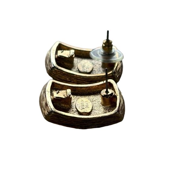 Rare Quality Turquoise Blue & Gold Enamel Post back Stud Earrings Made In USA - Picture 7 of 8